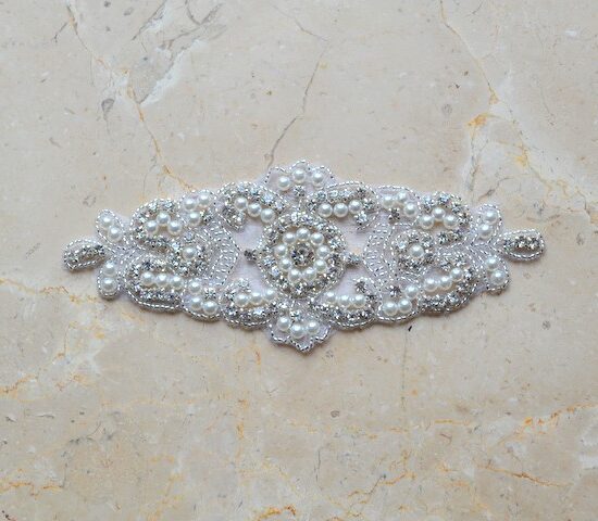Magdaly Pearl and Rhinestone Emblem Applique Magdaly Pearl and Rhinestone Emblem Applique