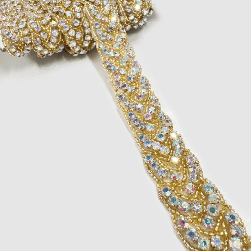 AB Gold Braid Rhinestone Beaded Trim
