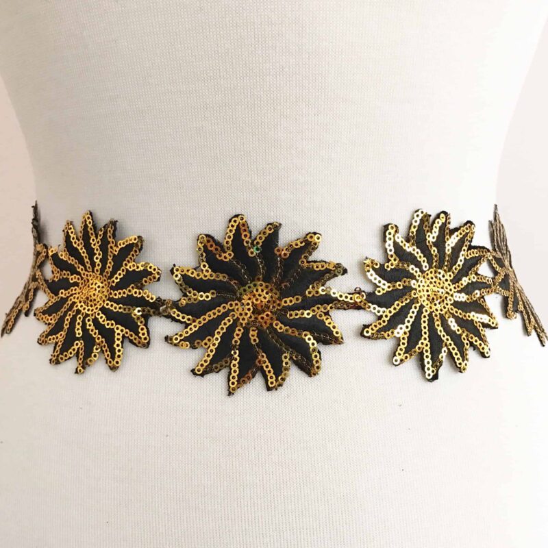 Black and Gold Sequin Embroidered Flower Trim Black and Gold Sequin Embroidered Flower Trim