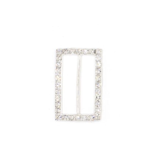 RBU55-SIL-1 1" x 1.5" Inch Rectangle Rhinestone Buckle Slider