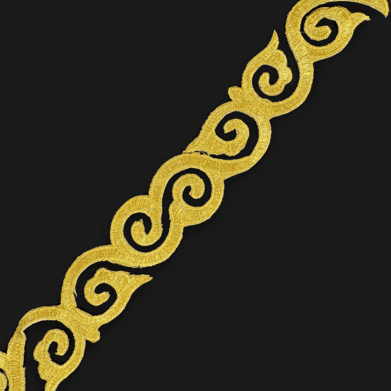 IMG_4660 Metallic Leaf Spiral Embroidered Trim – 2” Wide