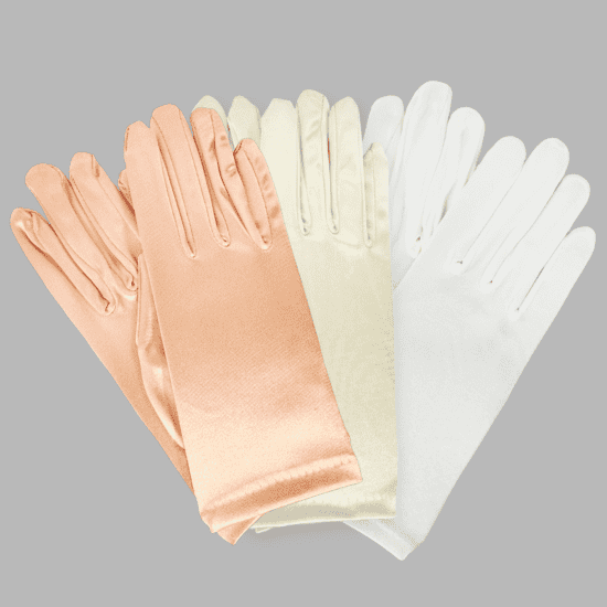 Peach Ivory White Short Shiny Satin Gloves - ShineTrim - Englewood, New Jesey