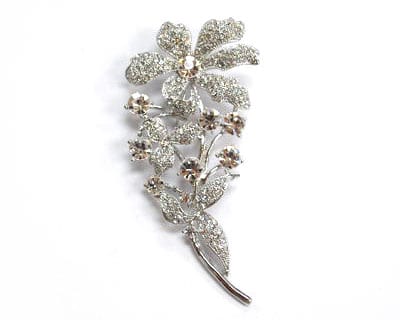 Rhinestone Flower and Stem Brooch