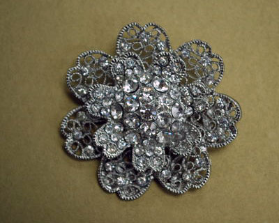 Floral Filigree Rhinestone Brooch