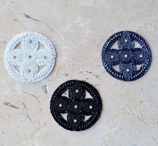 Beaded Circle Applique with Rhinestone Accents