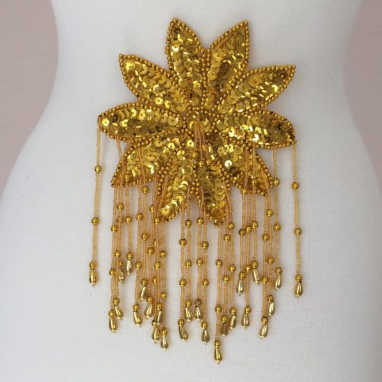 Gold Sequin Bead Epaulet Applique