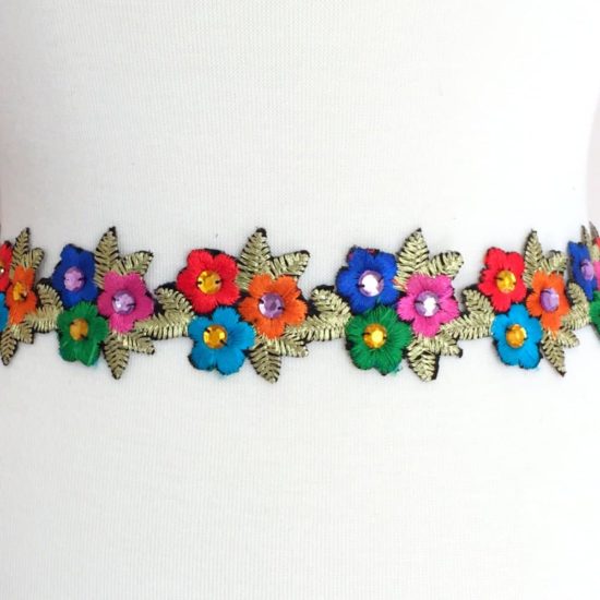 Teal Pink Floral Beaded Sequin Trim - Shine Trim