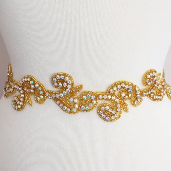 Gold AB Rhinestone Swirl Trim