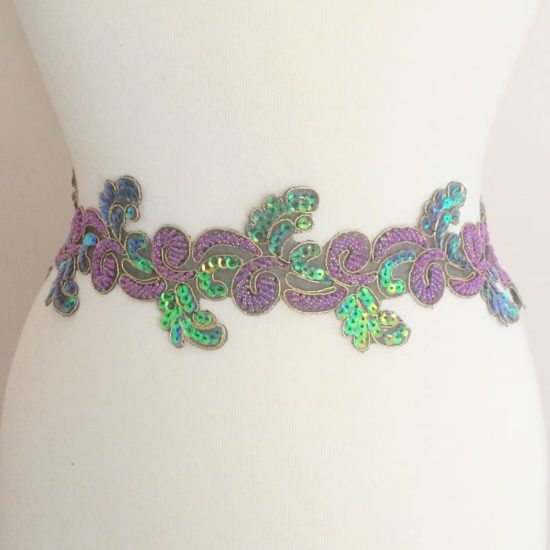 Teal Pink Floral Beaded Sequin Trim - Shine Trim