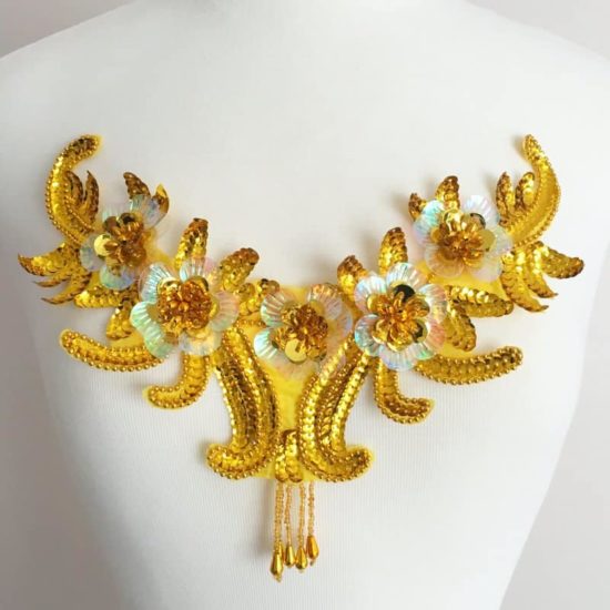 Sequin Bead Neckline Applique (Available in Gold or Silver)