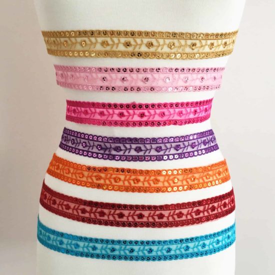 Embroidered Trim with Sequins (Choose Color)