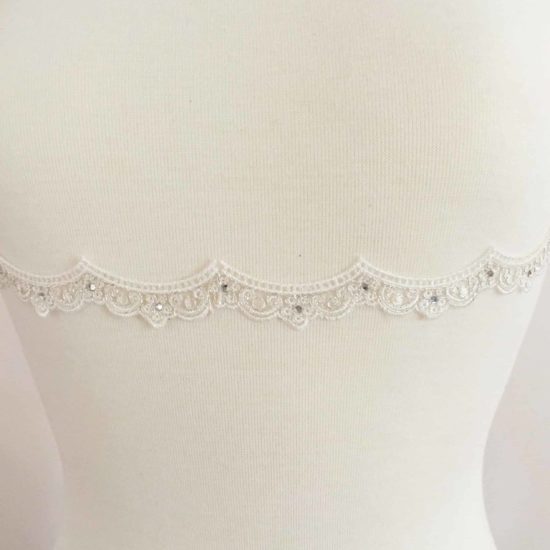 Petit Embroidered  Scallop Lace Trim with Acrylic Rhinestones