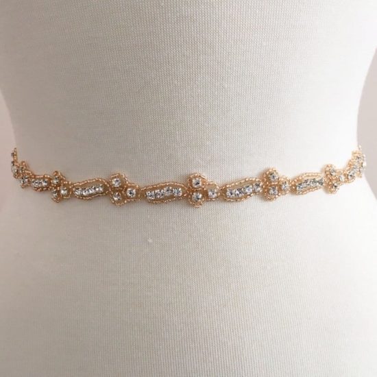 Rose Gold Champagne Peach Chiqui Narrow Rhinestone Trim