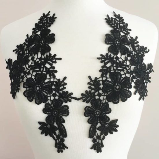 Bloom Venice Floral Lace Applique Black (SOLD AS PAIR)