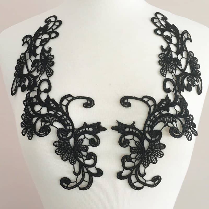 Embroidered Lace Applique Black Floral Venice Lace