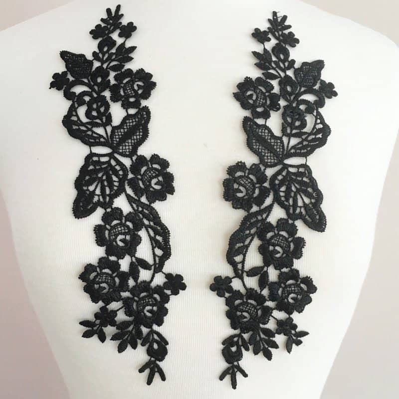 Tricia Venice Floral Lace Applique Black (SOLD AS PAIR) - Shine Trim