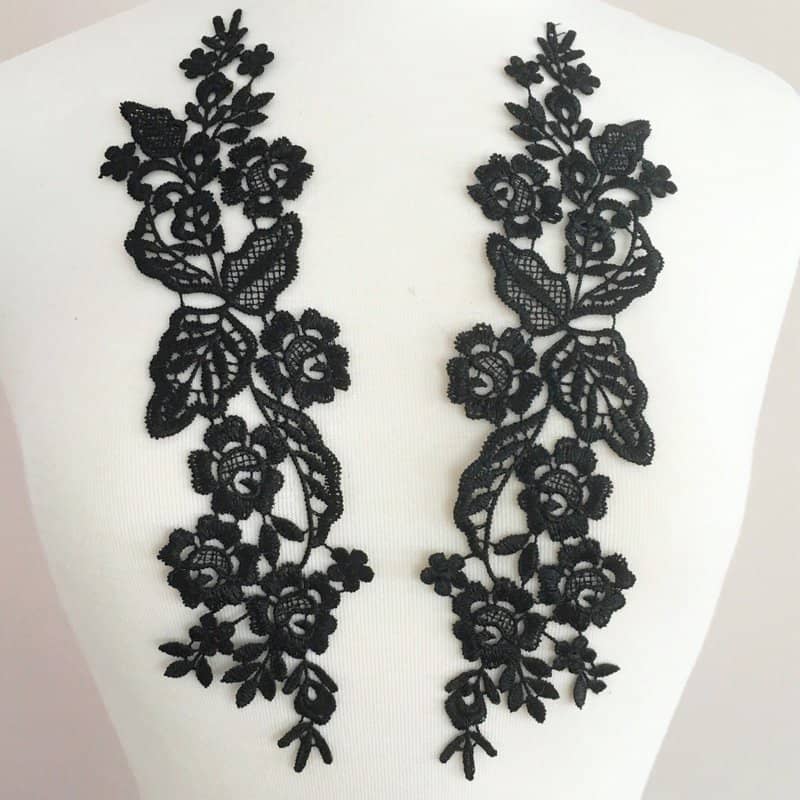 Tricia Venice Floral Lace Applique Black (SOLD AS PAIR)