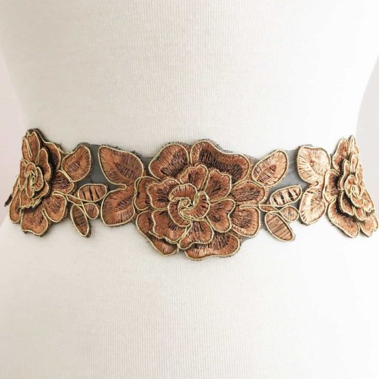 Metallic 3D Rose Embroidered Trim.