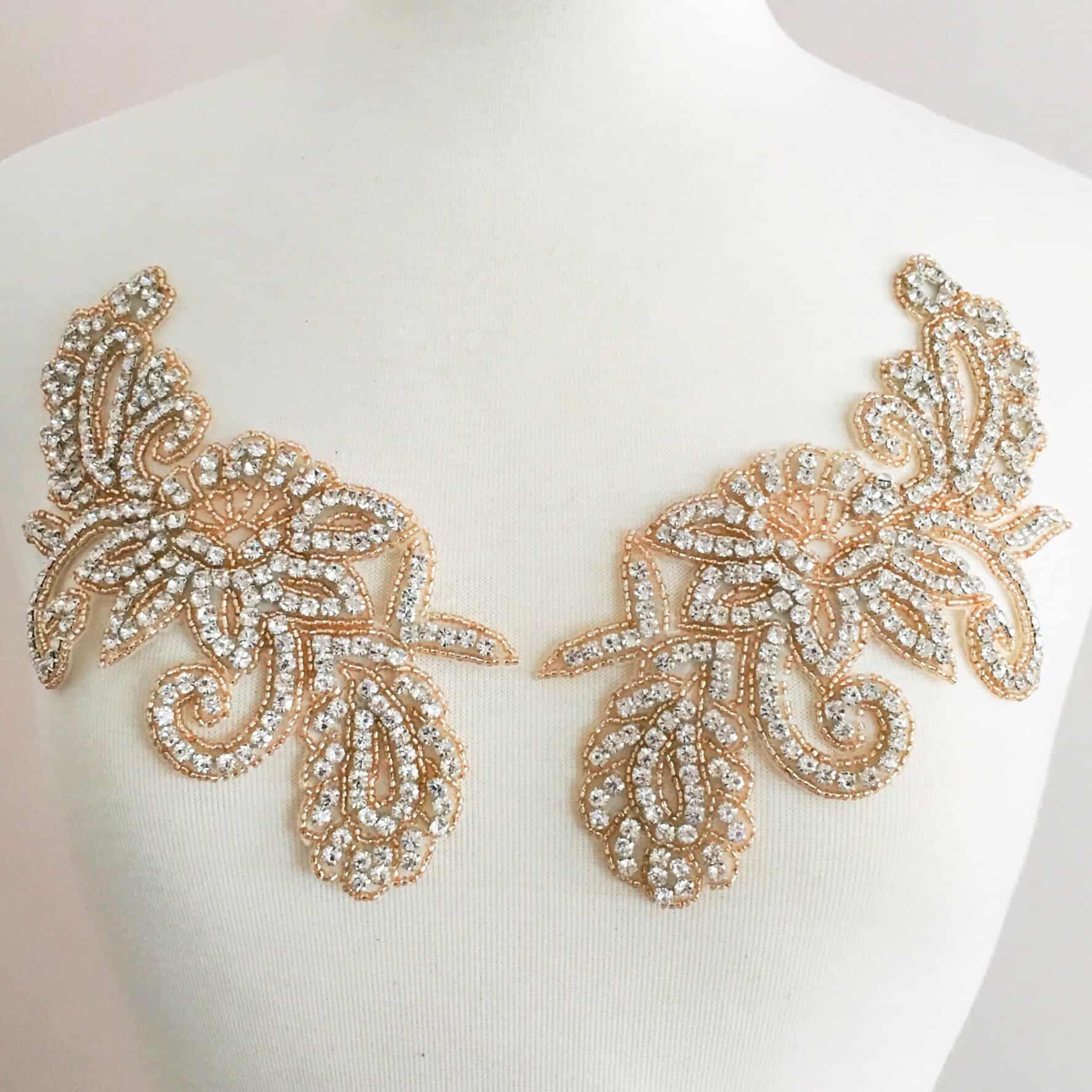 Crystal Rhinestone/Champagne/Rose Gold Beaded Applique – Crystal Couture