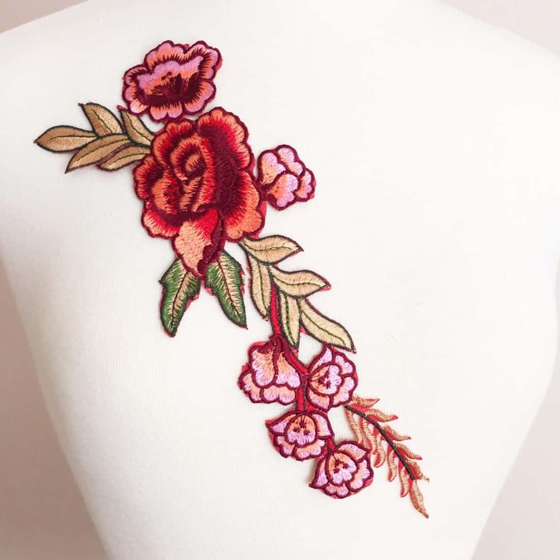 Large Red Rose Embroidery (IronOn) Shine Trim