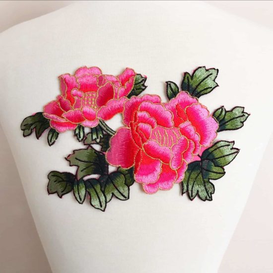 Embroidered Peony Bouquet Applique