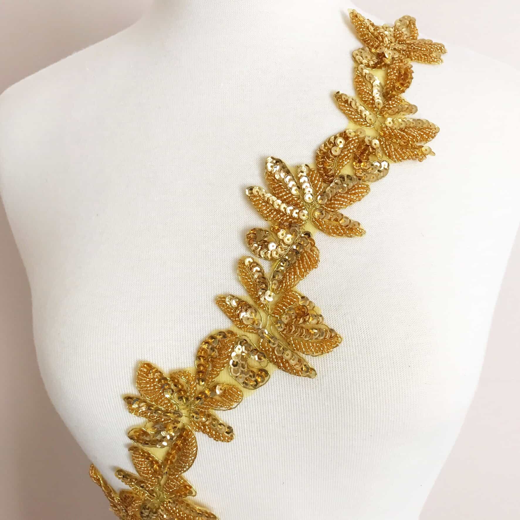 Vintage Embroidered Floral Sequin Trim GOLD — Handa Textiles