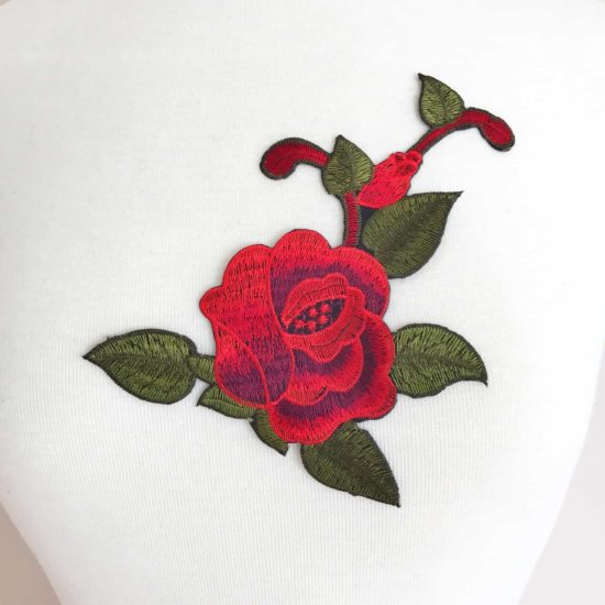 Large Red Rose Applique Patch - Long Stem Love Flower Bloom Badge 5.5 –  Patch Parlor