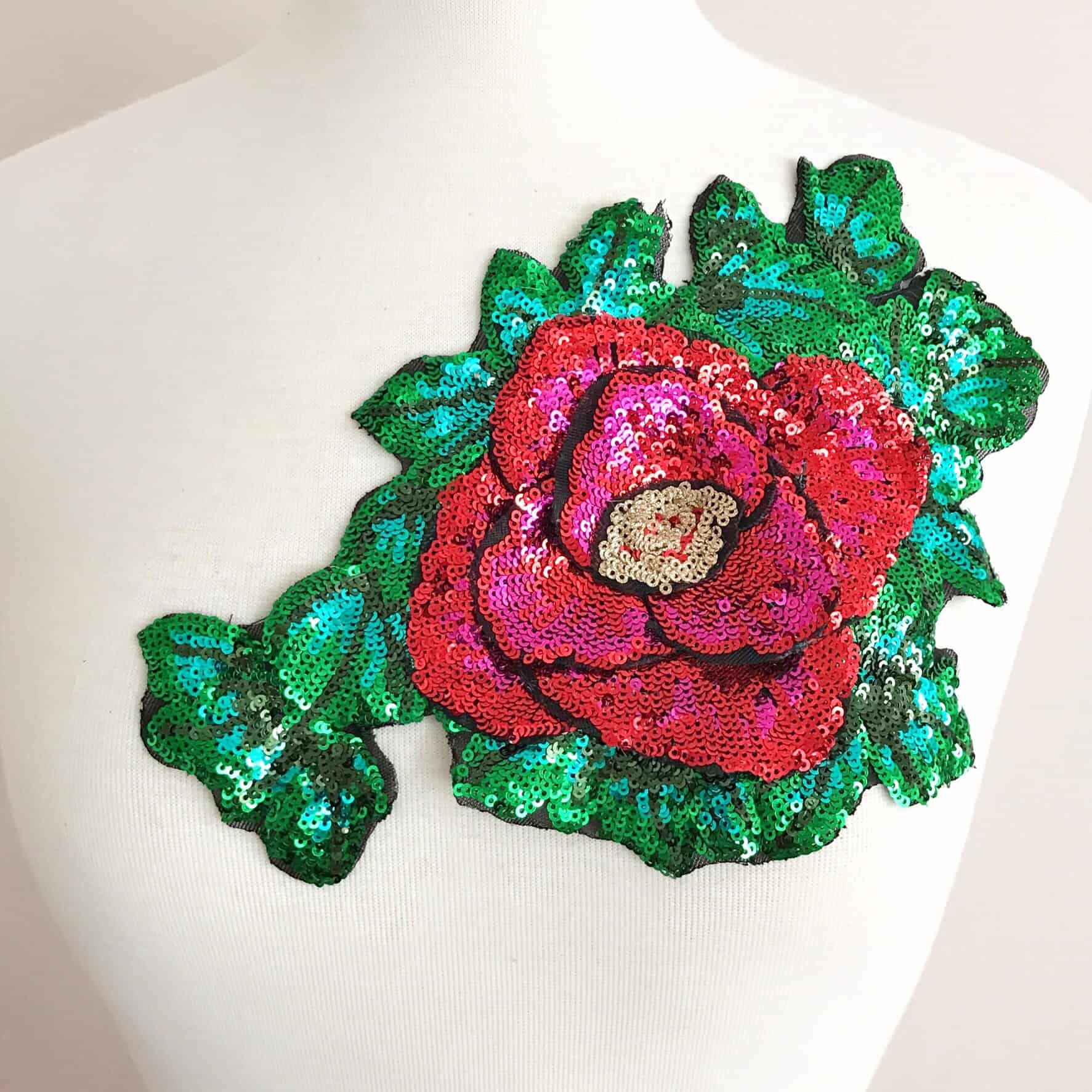 Embroidered Large Sequin Rose Patch