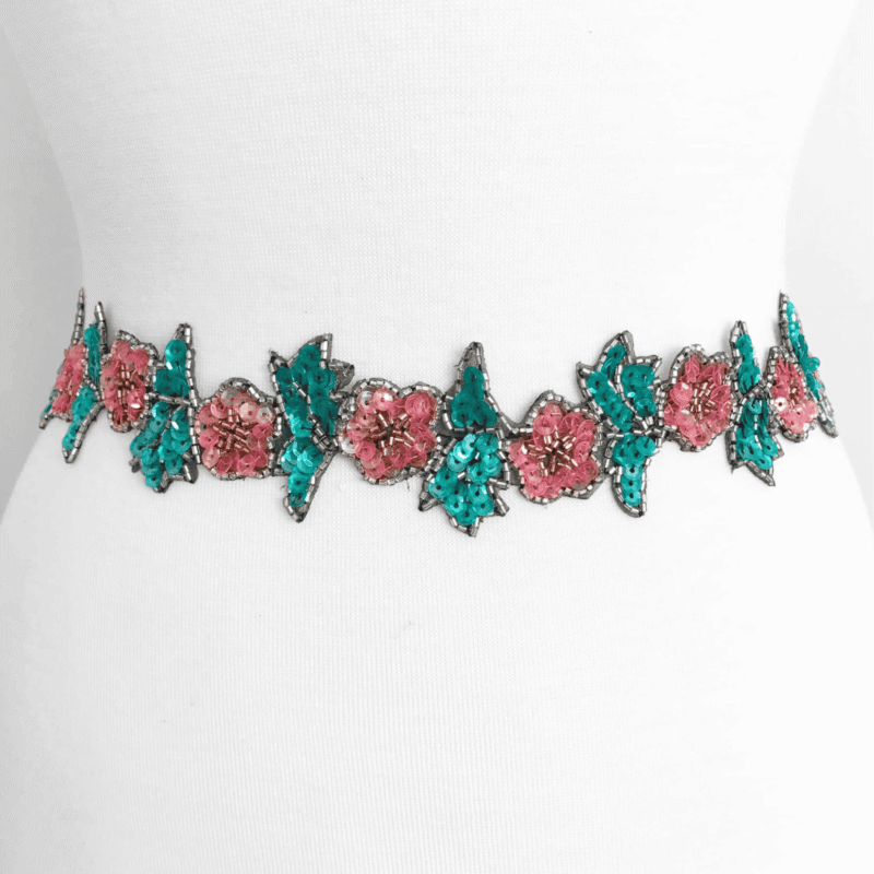 IMG_0468 Teal Pink Floral Beaded Sequin Trim