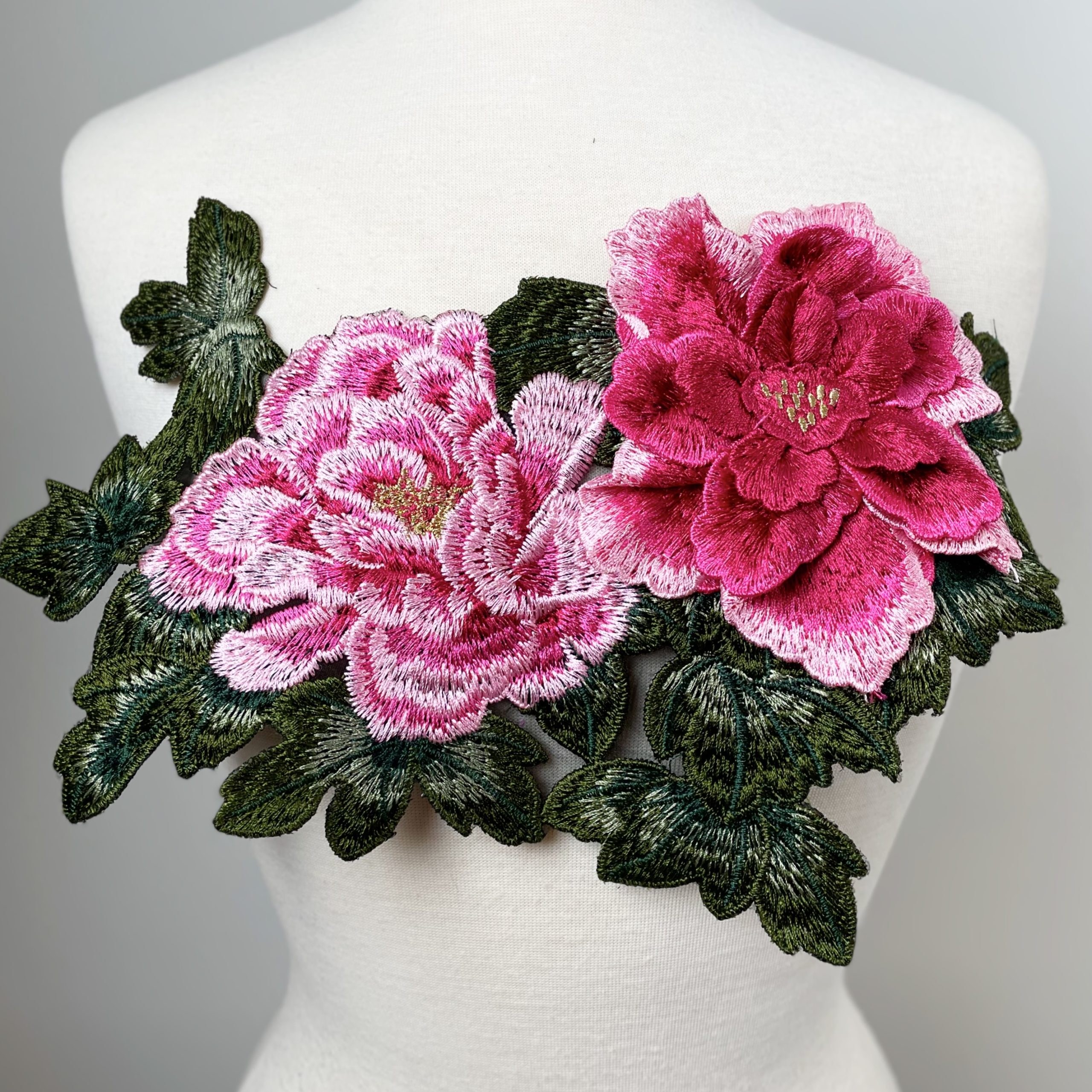 Fuchisa/Lt Pink 3D Flower Embroidered Applique/Trim