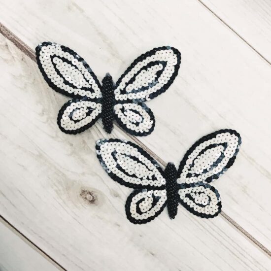 Black and Off White Sequin Butterfly Applique (Sold as set of 2)