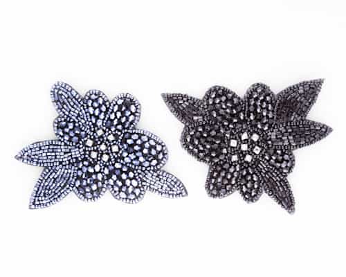 Three Flowers with Leaves Bead Sequin Applique - Shine Trim