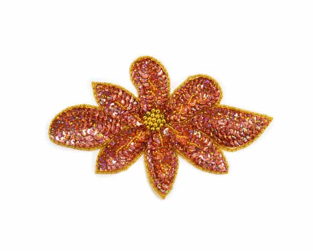 Three Flowers with Leaves Bead Sequin Applique - Shine Trim