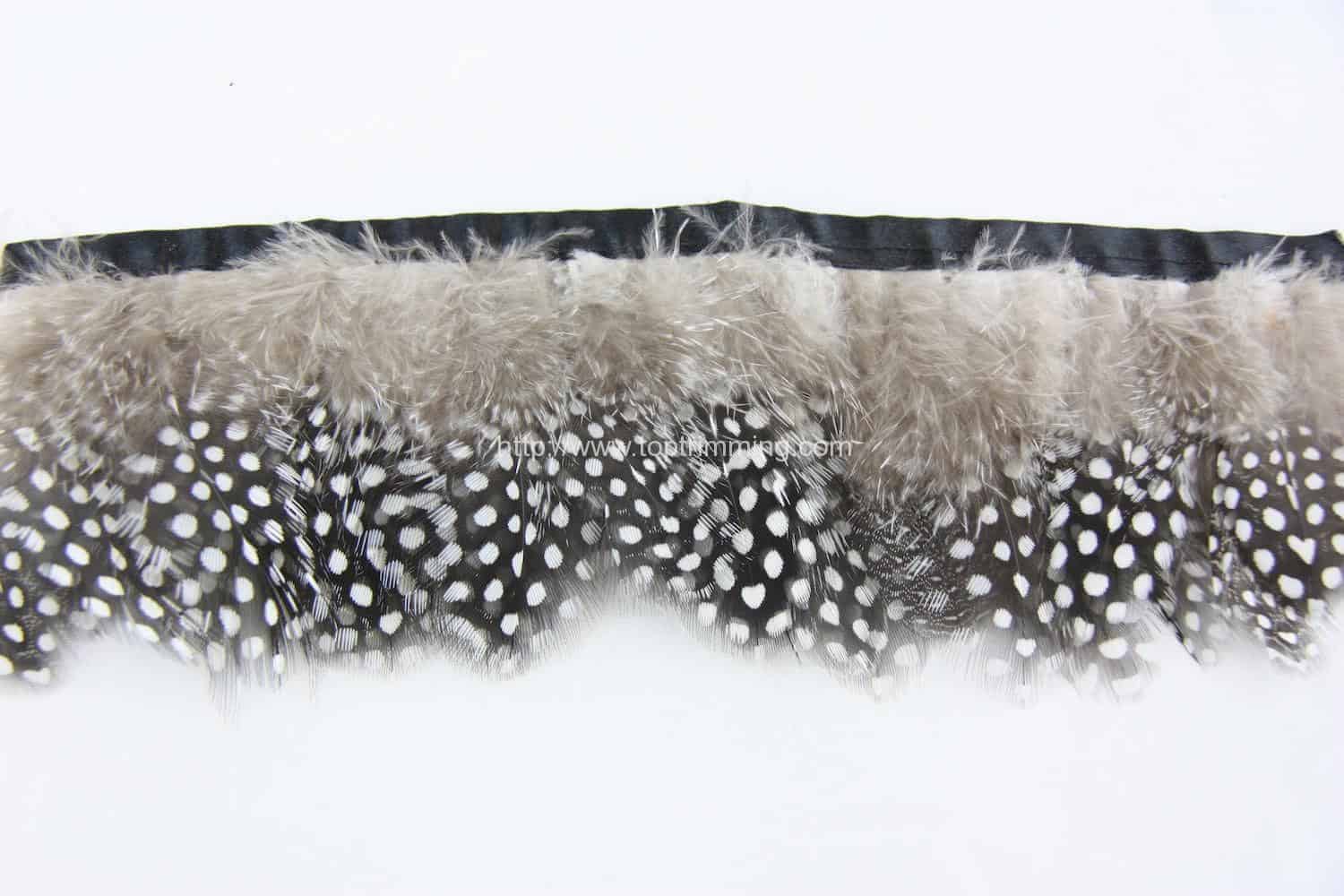 Spotted Guinea Fowl Feather Fringe Trim Sold by the Yard (23 inches