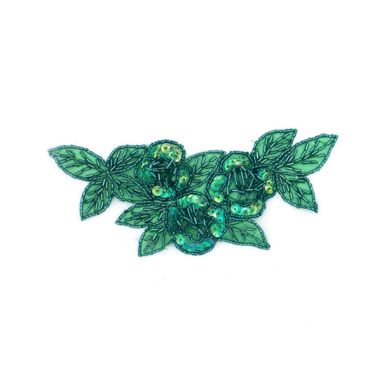 B21 IRID TEAL Beaded Floral Cluster Applique