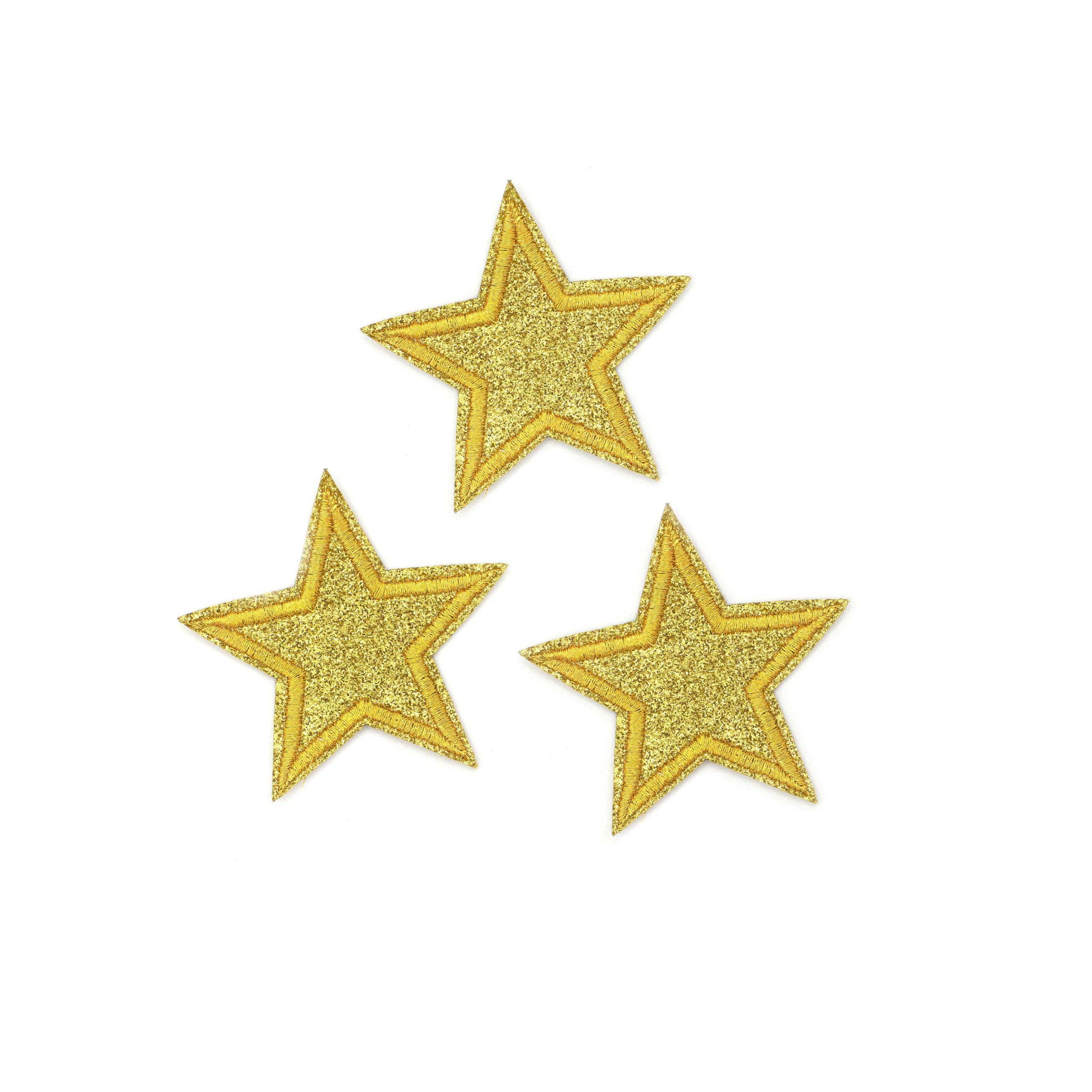 Iron-On Embroidered Star Patch Appliques Set of 3 (Gold or Silver)