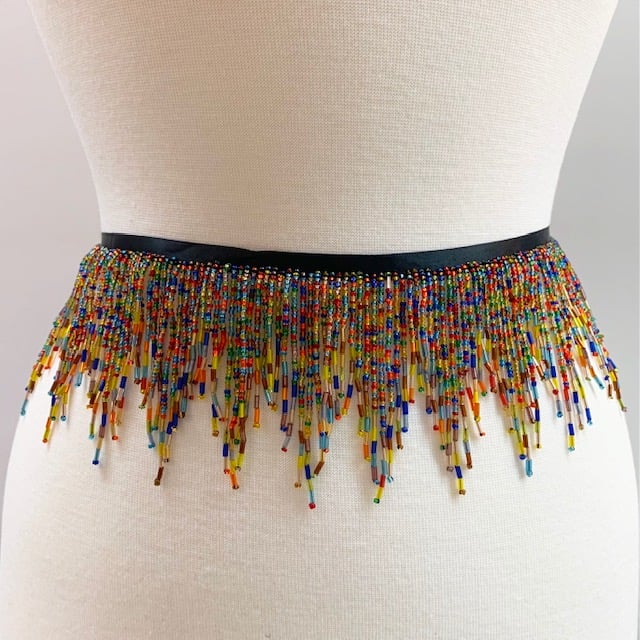 3 inch Rainbow Multicolor Variegated Beaded Icicle Fringe (Color: Multicolor) - Shine Trim