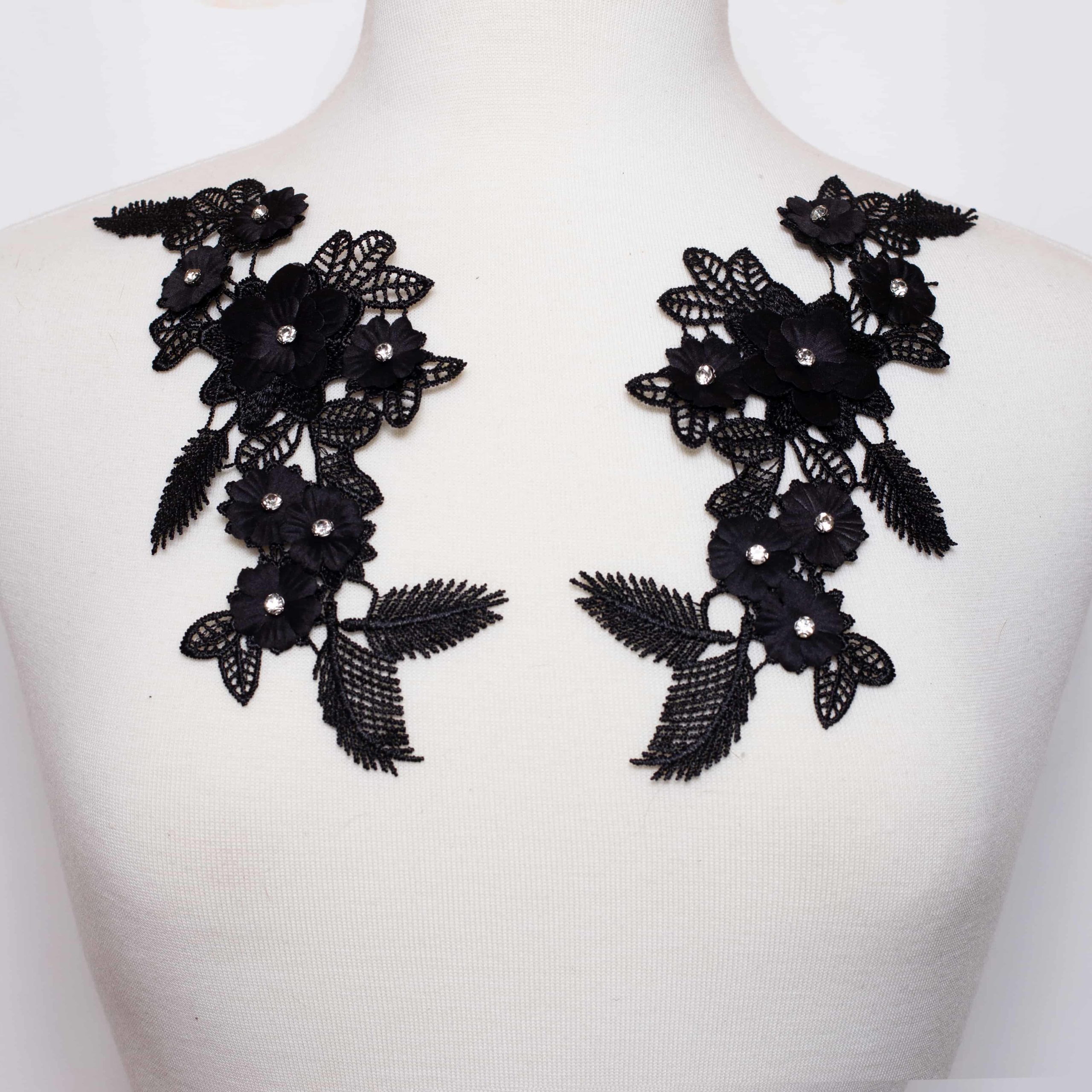 Matching 3D Floral Lace Appliques with Rhinestone Accents Black or ...