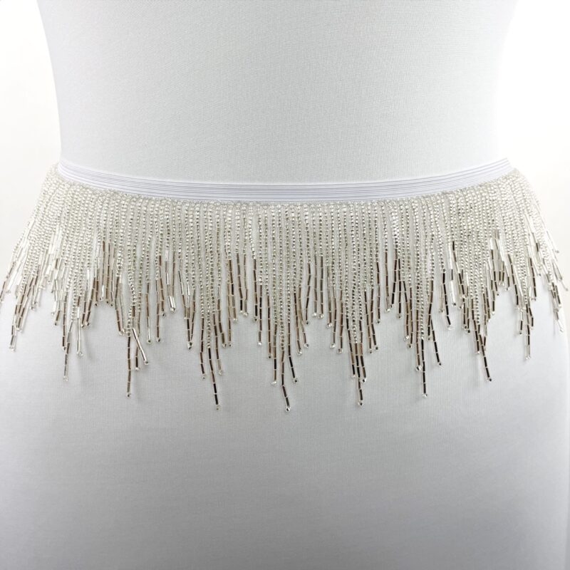 silver stretch 3" Stretch Variegated Beaded Fringe on Elastic