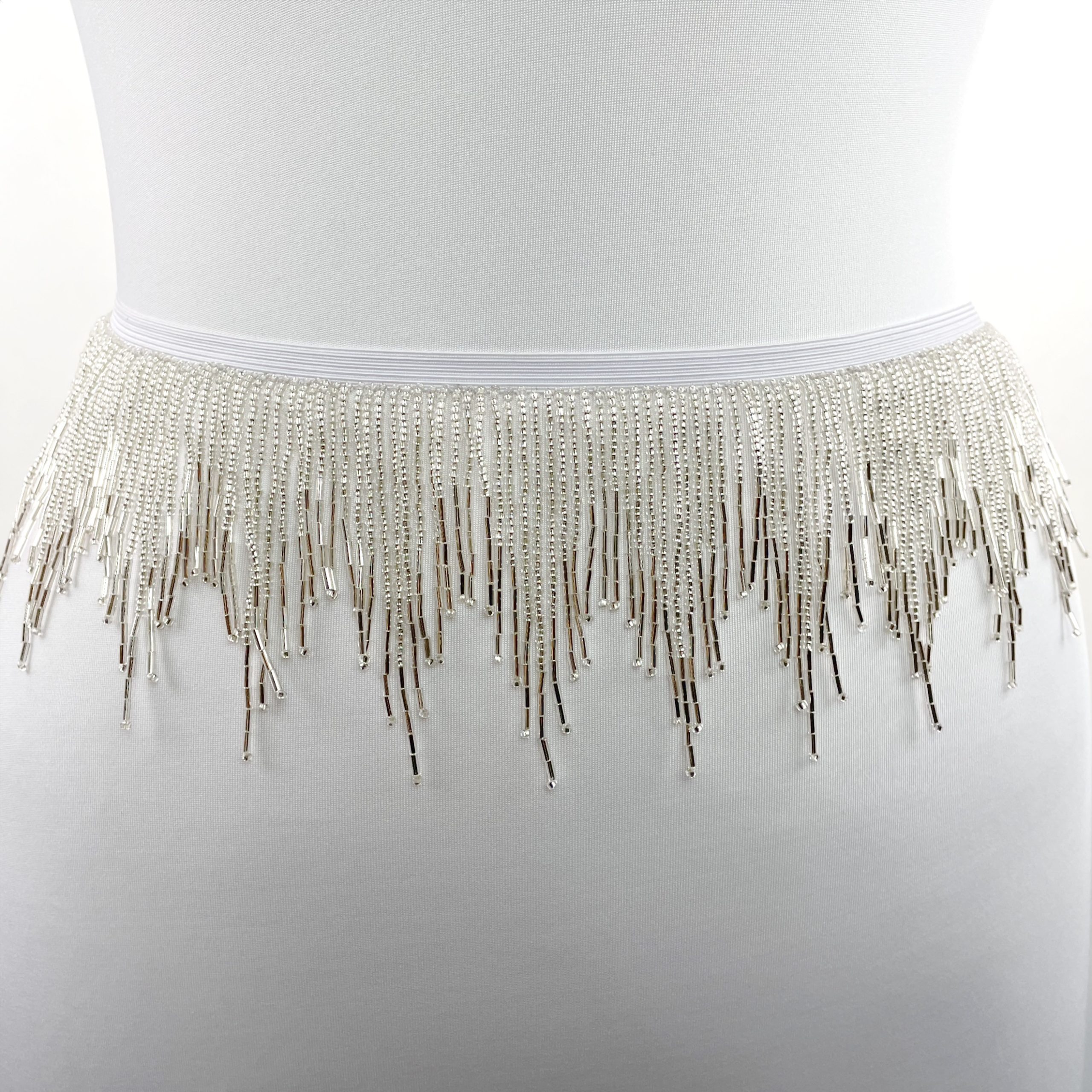 3 Stretch Variegated Beaded Fringe on Elastic (Color: Silver) - Shine Trim