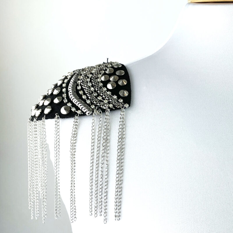 silver stud epau 3 Rhinestone Metal Spike Epaulette