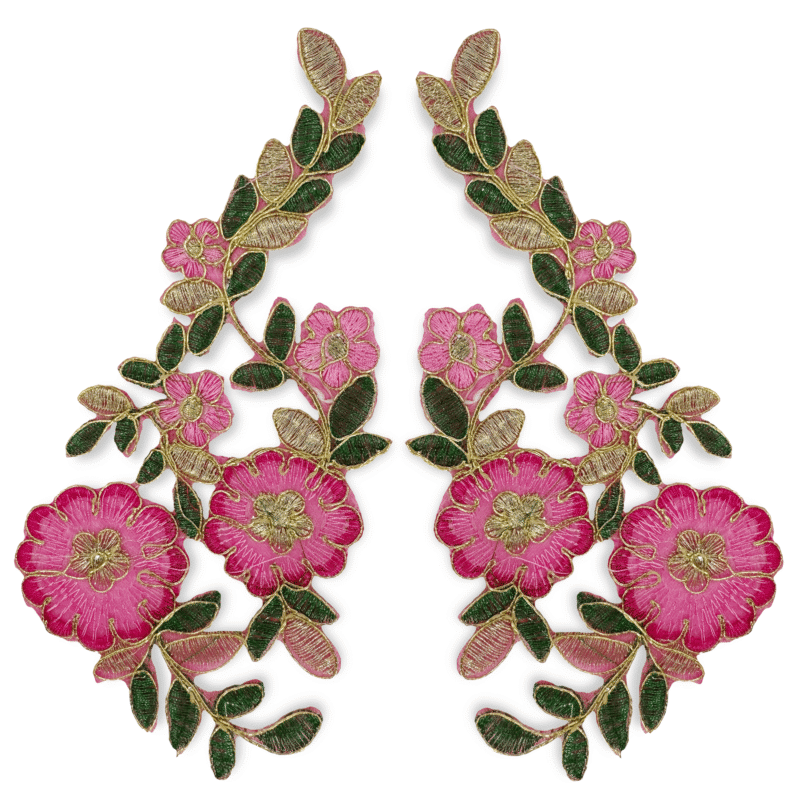artemis pink gree Artemis Matching Floral Re-Embroidered Appliques Iron-On (Sold as Pair)