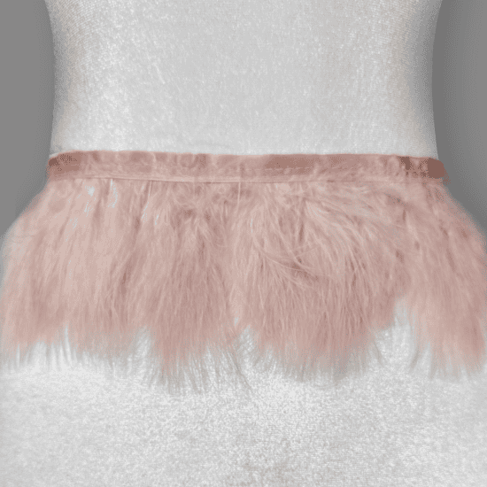 Fluffy marabou feather trim sold by the yard at Shinetrim, New Jersey's premier trim store, perfect for costumes, evening wear, and millinery projects.
