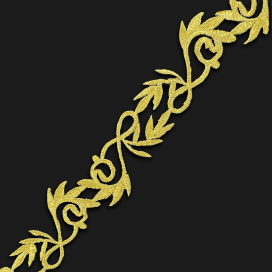 Bow Branch Leaf Metallic Embroidered Trim – 2” Wide
