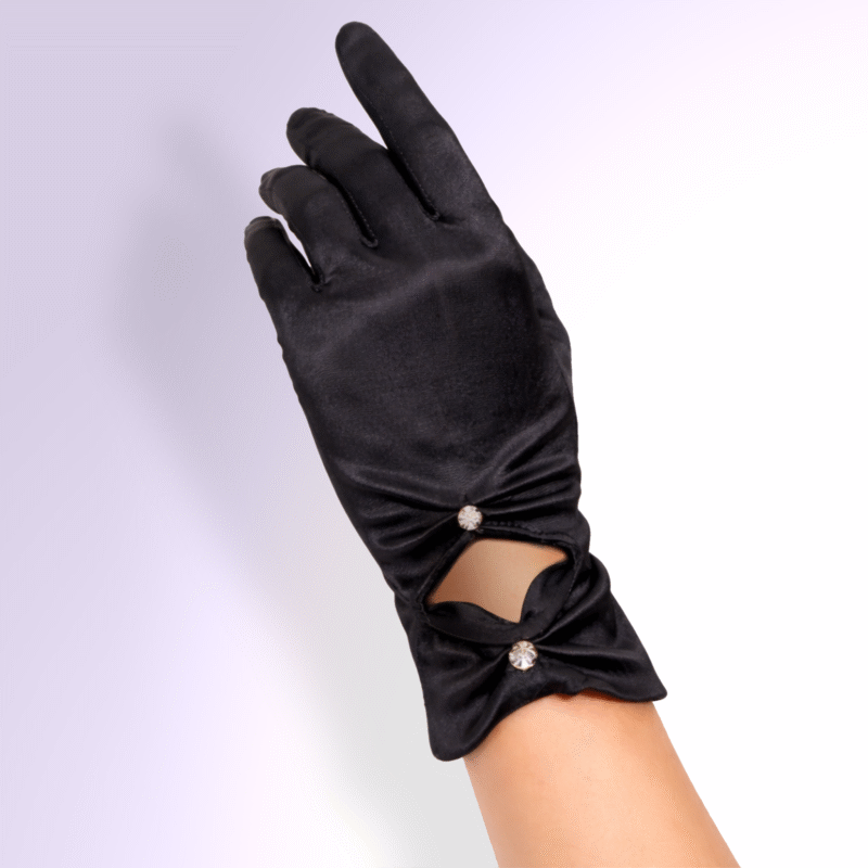 Short Shiny Satin Embellished Gloves