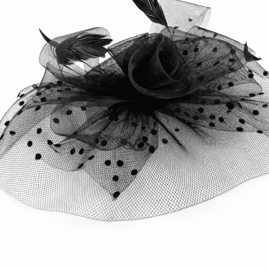 black-fascinator-hat-church-hat-formal-event-headpiece-women Leda Veiled Fascinator