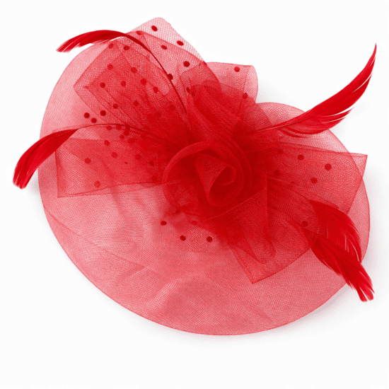 red-fascinator-hat-women-kentucky-derby-wedding-guest-headpiece Leda Veiled Fascinator