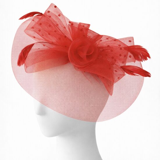 red-feather-fascinator-hat-kentucky-derby-headpiece-women Leda Veiled Fascinator