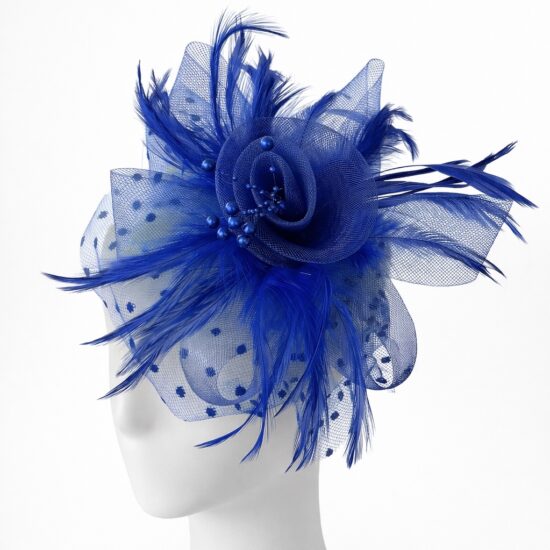 royal-blue-fascinator-hat-wedding-guest-headpiece-elegant Justine Statement Fascinator